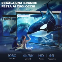 HOMCOM Schermo per Proiettore 100 Pollici Formato 4:3 Regolabile con Telecomando, Schermo di Proiezione Motorizzato Compatto, Installazione a Parete o Soffitto, 203x152 cm, Bianco(m-4)