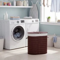 HOMCOM Cesto biancheria 100 L con coperchio removibile, 38x38x57 cm, Marrone(m-4)