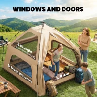 Outsunny Błyskawiczny namiot z osłoną przeciwdeszczową, wodoodporny namiot kopułowy dla 2-3 osób, z podłogą, 4 okna, 235x235x184 cm, khaki(m-7)