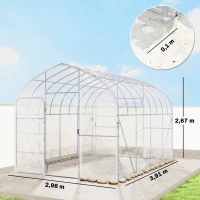 Outsunny Tunnel-Gewächshaus mit PO-Abdeckung, 2 Scharniertüren, Gewächshaus mit optimierter Struktur, Transparent(m-3)