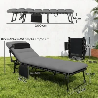 Outsunny Tumbona de jardín exterior, tumbona plegable, respaldo inclinable en 5 posiciones, 200 x 57 x 38 cm, gris Oscuro(m-3)