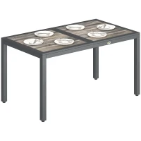 Outsunny Gartentisch für 4 bis 6 Personen, Außen-Esstisch mit Holzoptik-Tischplatte, 140 x 80 x 72 cm, dunkelgrau(m-8)