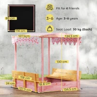 AIYAPLAY Sandkasten für Kinder 3-6 Jahre mit Flamingo-Überdachung, klappbare Sitzbänke, Deckel und Einsatz, Sandkasten aus Fichtenholz, 134.5x127.5x130 cm, Rosa(m-3)