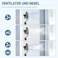 HOMCOM Staande ventilator met luchtbevochtiging, stil, mobiel, afstandsbediening, zwart(m-4)