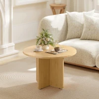 HOMCOM Table basse ronde, table de salon en bambou avec pied en croix, nature(m-2)