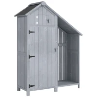 Outsunny Armoire de jardin en bois extérieure résistante aux intempéries avec toit bitumé et étagère 129 x 51,5 x 180 cm Gris(m-7)