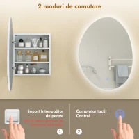 HOMCOM Dulap Baie LED, Anti-Condens, Iluminare Reglabilă 3 Tonuri, Alb, Montare pe Perete(m-9)