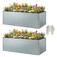 Outsunny Set van 2 Gegalvaniseerde Verhoogde Plantenbakken, 180 x 90 x 60 cm, Metalen Plantenbakken met Veilige Rand, Zilver(m-10)