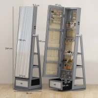 HOMCOM Miroir-coffre à bijoux avec LED Armoire à bijoux avec miroir pleine longueur Pivotant à 360° Tiroir Serrure Gris clair(m-3)