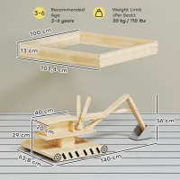 AIYAPLAY Sandkasten für Kinder aus Holz mit Bagger, Kindersandkasten mit 360°-drehbarem Sitz und Auskleidung 184x90x56 cm Natur(m-3)