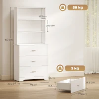 HOMCOM Libreria alta con 3 cassetti e ripiani aperti, 79x39,5x180 cm, Bianco(m-3)