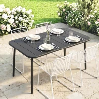 Outsunny Table de Salle à Manger Extérieure 120 x 70 cm pour 4 Personnes, Table de Jardin Rectangulaire avec Plateau à Lattes et Bords Arrondis, Gris(m-10)