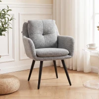 HOMCOM Chaise d'appoint moderne, fauteuil rembourré avec pieds métalliques, aspect lin, gris clair(m-2)
