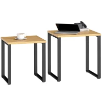 HOMCOM Set de 2 tables basses Table de salon avec cadre métallique pour salon Bois naturel(m-6)