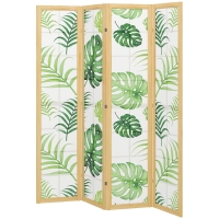 HOMCOM Paravent 4 panneaux, pliable, design bohème, motif tropical, paravent autoportant, cadre en bois, Vert