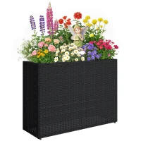 Outsunny Erhöhter Pflanzkasten aus geflochtenem PE-Rattan, Blumenständer mit abnehmbarem Einsatz und verstellbaren Füßen, Stahlrahmen, schwarz(m-8)