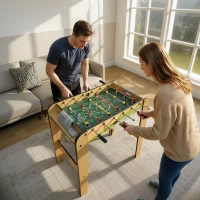 SPORTNOW Baby-foot en bois pour enfants Table de baby-foot avec 2 compteurs 6 barres 18 joueurs 75x66x75 cm Naturel(m-2)