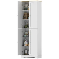 HOMCOM Armoire de Cuisine Meuble d'Appoint de Cuisine avec 4 Portes et Étagères Réglables pour Salle à Manger Salon 60x30x183 cm Blanc(m-1)