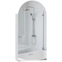 HOMCOM Dulap de perete pentru baie cu oglindă, corp pentru baie fără ramă în arc și etajere reglabile din sticlă, alb(m-8)