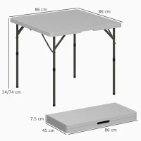 Outsunny Klapp-Campingtisch, in 2 Höhen verstellbar, aus HDPE und Metall, 86x86x74 cm, Weiß(m-3)