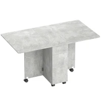 HOMCOM Klappbarer Esstisch auf Rollen mit 2 Schubladen, 2 Türen und Schrank, Holz, 140x76x74 cm, Zementgrau(m-1)