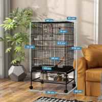 PawHut Cage pour Oiseaux avec Aire de Jeu, Roues, Plateau Amovible et Étagère, 64x45x110 cm, Noir(m-3)