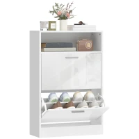 HOMCOM Schuhschrank 8 Paar, Schuhschrank, 2 Klapptüren, verstellbare Ablagen und Fach, weiß(m-8)