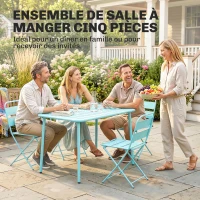 Outsunny Ensemble de Salle à Manger d'Extérieur 5 Pièces, Ensemble de Jardin pour 4 Personnes avec Plateau à Lattes et Chaises Pliantes, Vert Clair(m-4)