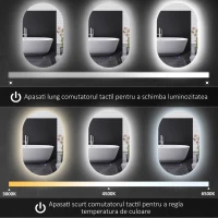 kleankin Oglindă de Baie LED Antiaburire cu Luminozitate Reglabilă, din Sticlă și Aluminiu, 81x51x4.5 cm(m-4)