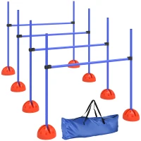 PawHut Set d'agility pour chiens 4 pièces avec 4 haies et sac de transport pour entraînement au saut, Bleu(m-7)