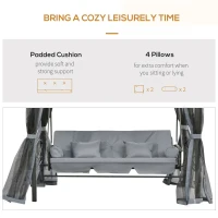 Outsunny 3 Seater Swing Chair 3-in-1 Convertible Garden Swing Seat Bed Gazebo Patio Bench Outdoor with Double Tier Canopy, Cushioned Seat, Mesh Sidewalls, Grey(m-9)