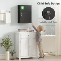 kleankin Apteczka ścienna z zamkiem, 3-poziomowa stalowa szafka na ścianę, 40 x 15 x 53,5 cm, czarna(m-4)