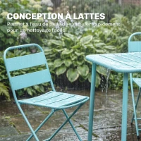 Outsunny Ensemble de Salle à Manger d'Extérieur 5 Pièces, Ensemble de Jardin pour 4 Personnes avec Plateau à Lattes et Chaises Pliantes, Vert Clair(m-7)