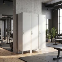 HOMCOM Armoire Métallique avec Porte Verrouillable, Porte-étiquette et Barre Porte-manteaux, 40x40x179 cm, Blanc(m-5)