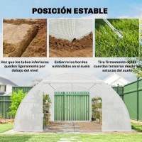 Outsunny Serre tunnel avec 2 barres de support 2 portes enroulables et fenêtres en maille couverture en PE anti-UV blanc(m-5)