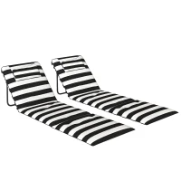 Outsunny 2er-Set Strandliegen mit gepolstertem Kopfkissen, Metall und Oxford-Gewebe, 150x50x2 cm, Grau und Weiß(m-1)