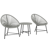Outsunny Ensemble de jardin 3 pièces, 2 chaises en rotin synthétique, 1 table avec plateau en verre, cadre en acier, mobilier d'extérieur, gris