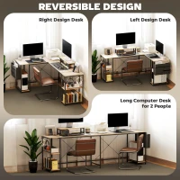 HOMCOM L-vormig bureau, veelzijdige kantoortafel met verstelbare planken en opbergtas, monitorstandaard, natuurlijk hout(m-5)