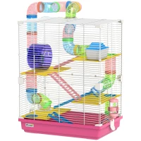 PawHut Cage pour Hámster avec Tunnel Plateformes Gamelle Abreuvoir Maisonnette Rampes et Roue d'Exercice 46x30x58 cm Rose(m-1)