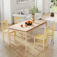 HOMCOM Set 2 sedie da pranzo in legno con schienale a listelli, Naturale(m-5)