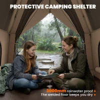 Outsunny Błyskawiczny namiot z osłoną przeciwdeszczową, wodoodporny namiot kopułowy dla 2-3 osób, z podłogą, 4 okna, 235x235x184 cm, khaki(m-6)
