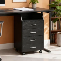 Vinsetto Rollcontainer Büro auf Rollen 4 leichtgängige Schubladen aus Holz 40 x 36 x 65 cm schwarz(m-5)