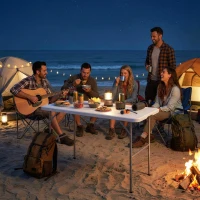 Outsunny Klappbarer Campingtisch mit 2 Höhen und Tragegriff, in HDPE, 120x60x74 cm, Weiß(m-5)