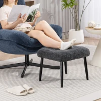 HOMCOM Pouf d'assise avec coussin moelleux, pieds en acier, repose-pieds en tissu chenille, 45 x 41 x 38 cm, Gris foncé(m-2)