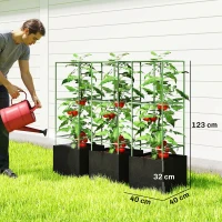 Outsunny 3er-Set quadratische Tomatenkäfige mit 51,2 L Pflanzsäcken, Rankgitter für Blumen, Gemüse, Kletterpflanzen, grün(m-3)