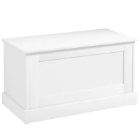 HOMCOM Aufbewahrungsbox, Spielzeugtruhe mit Sicherheits-Schanier, für Wohnzimmer, aus Holz, 80 x 40 x 45 cm, Weiß(m-1)
