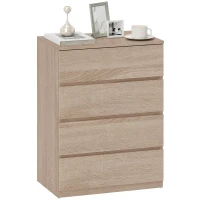 HOMCOM Commode 4 tiroirs en bois avec rails métalliques et poignées rainurées, 60x40x80 cm, couleur Hêtre(m-6)