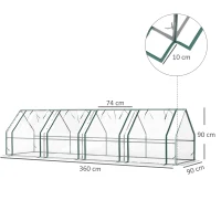Outsunny Mini-Garten-Gewächshaus mit 4 aufrollbaren Türen und verlängerter Abdeckung, aus Stahl und PE, 360x90x90 cm, Transparent(m-3)