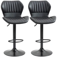 HOMCOM Set da 2 Pezzi Sgabello da Bar Regolabile in Altezza, 48,5x55,5x90-110 cm, in Finta Pelle e Acciaio, Nero(m-1)