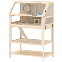 PawHut Cușcă pentru hamster din lemn 3 etaje Cușcă pentru rozătoare cu podea detașabilă Raft Roată Balansoar Rampă Căsuță 80x53x117cm Lemn natural(m-10)